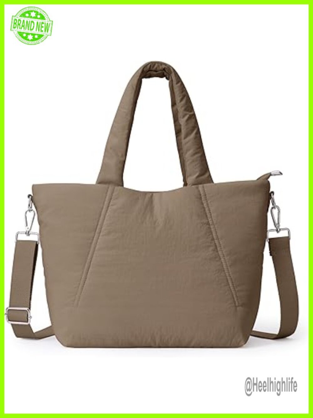 Quilted Nylon Fabric Tote Bag, Large Puffer Crossbody Shoulder Bag, Lightweight